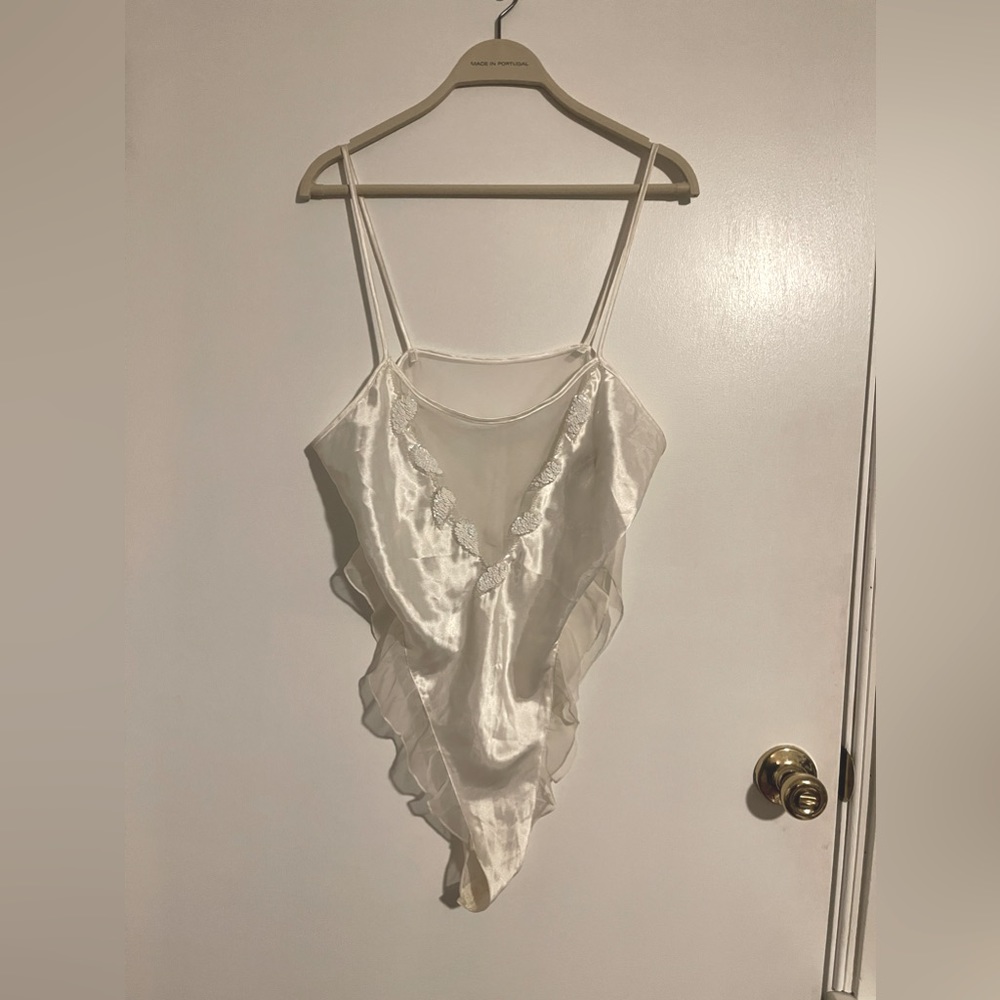 Y2K Vintage gold label white beaded lingerie onesie great condition!
